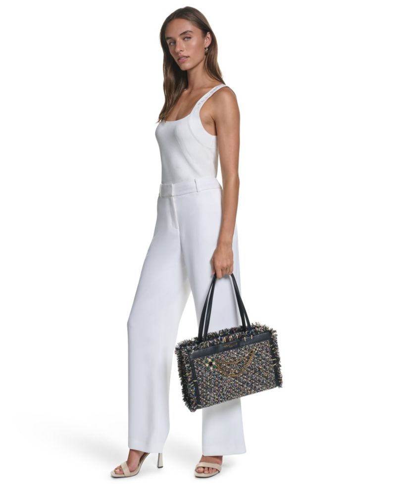 Jade Tweed Shopper Top Handle Tote Handbag