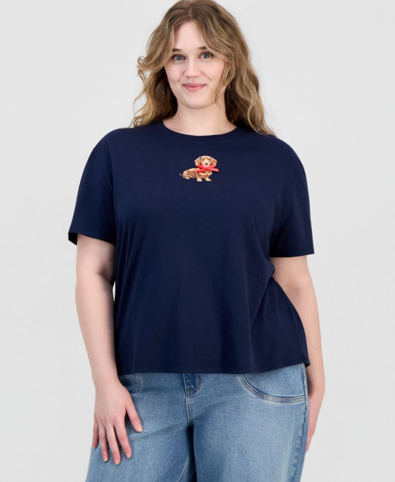 Trendy Plus Size Dachshund Bow Graphic T-Shirt