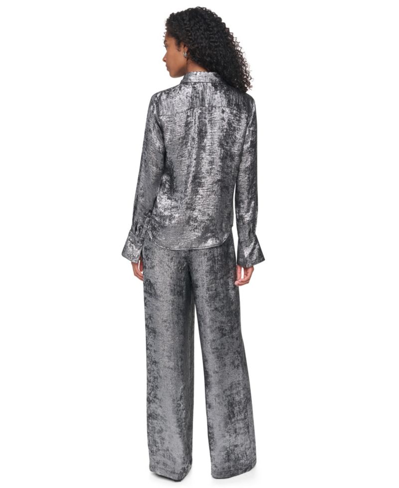 Women's Empire State Steel Long Long-Sleeve Collared Button-Front Blouse