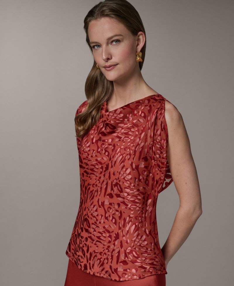 Petite Printed Cowl Neck Top
