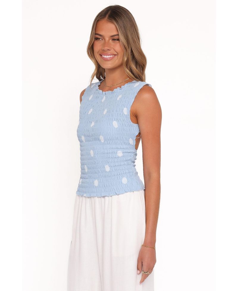 Women's Zoya High-Neck Open-Back Polka-Dot Top