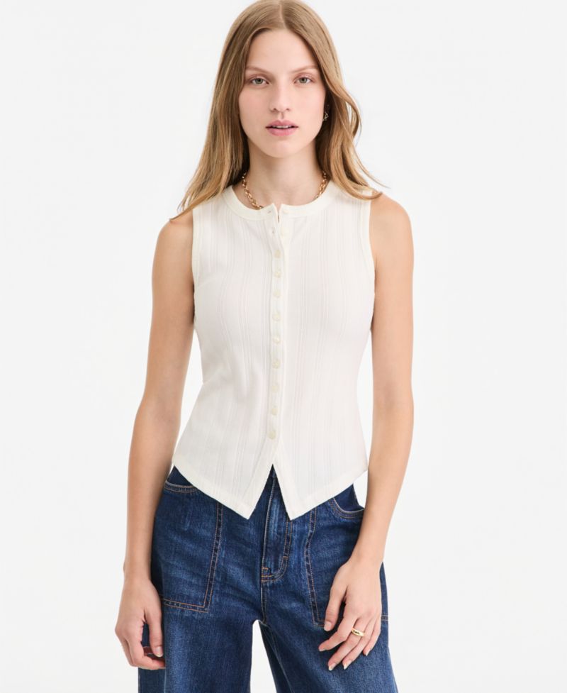 Women's Pointelle-Rib Button-Front Tank