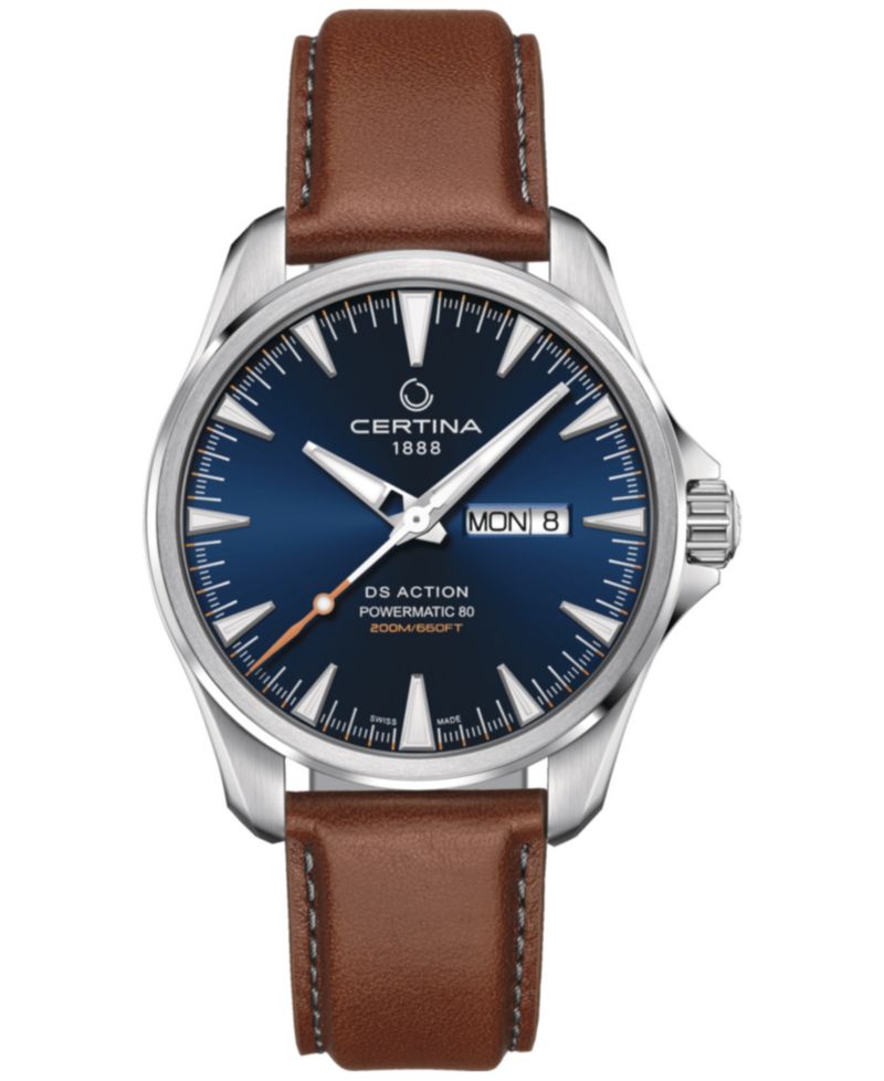 Men's Swiss Automatic DS Action Brown Leather Strap Watch 41mm