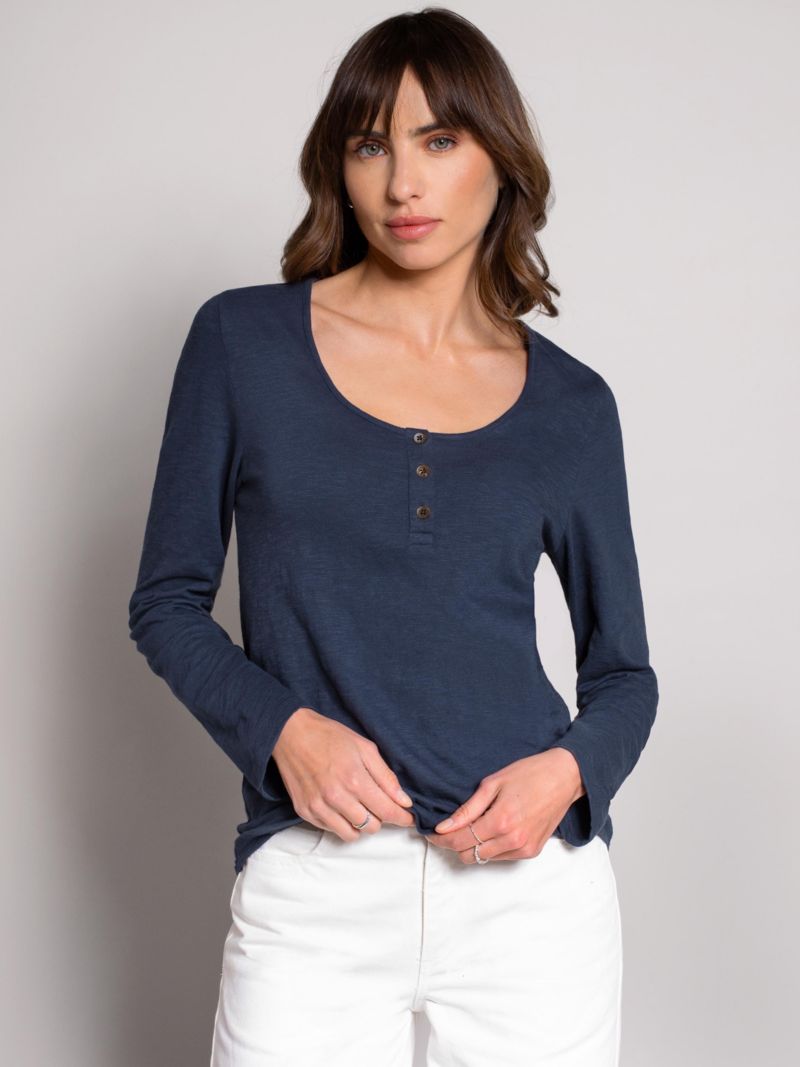 Women's Slub Jersey Scoop Neck Henley Top