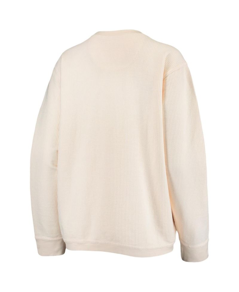 Women's White Clemson Tigers Comfy Cord Vintage-Like Wash Basic Arch Pullover Sweatshirt