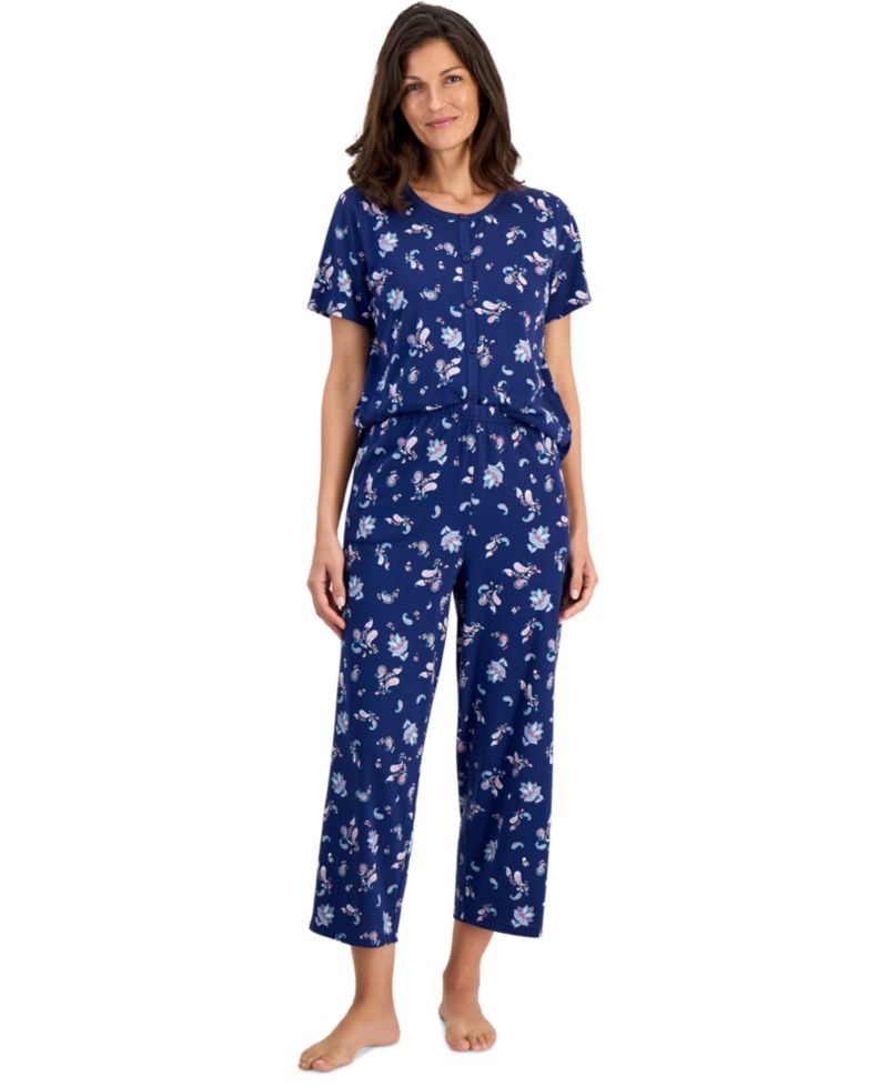 Women's 2-Piece Cotton Printed Cropped Pajama set