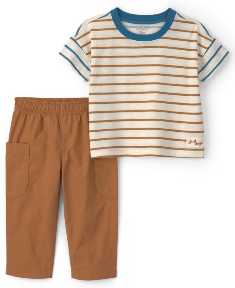 Baby Boys' Striped Short-Sleeve T-Shirt and Pants, 2-Piece Set