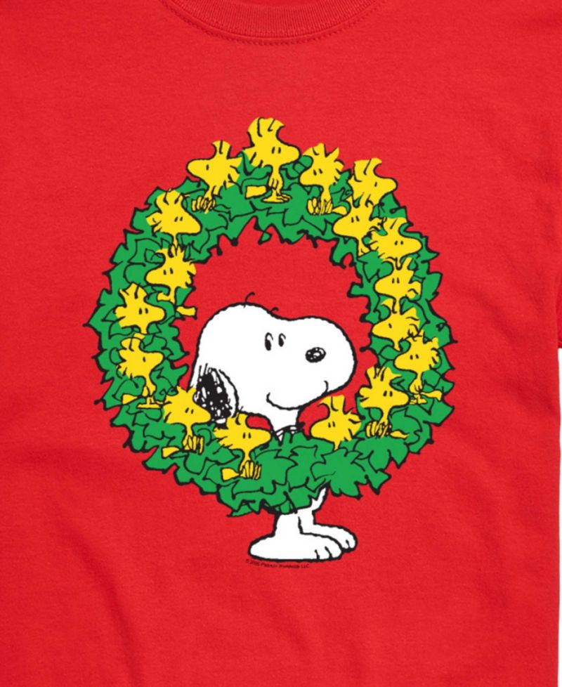 Men's Snoopy and Christmas Wreath Graphic T-Shirt