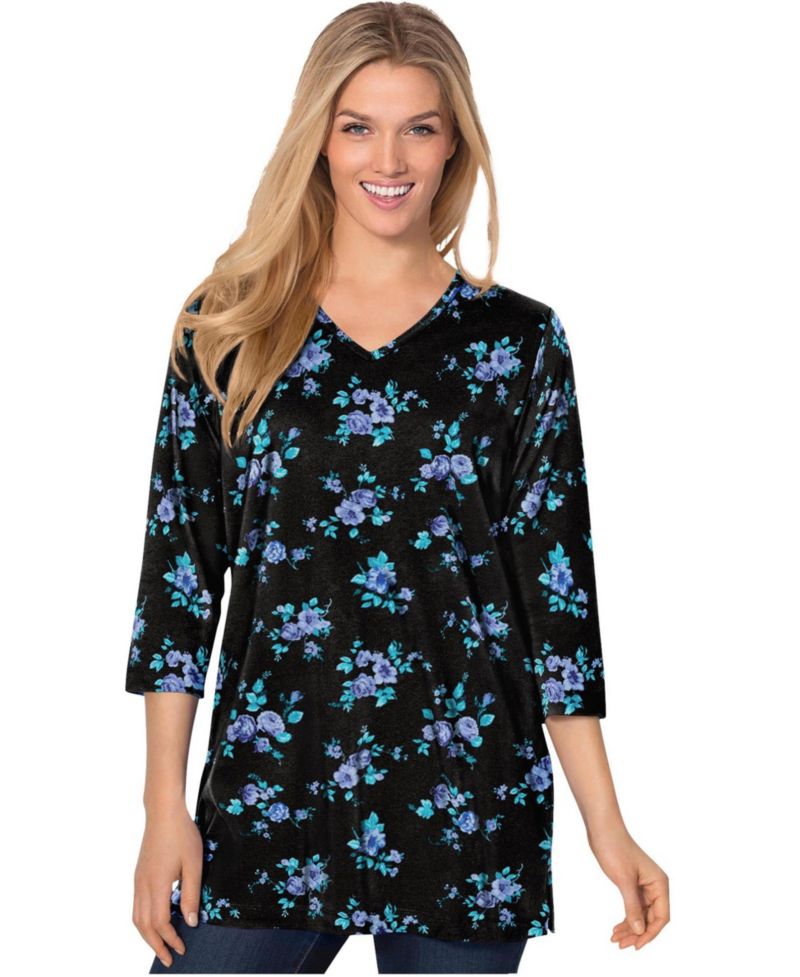 Women's Within Perfect Printed Three-Quarter-Sleeve V-Neck Tunic
