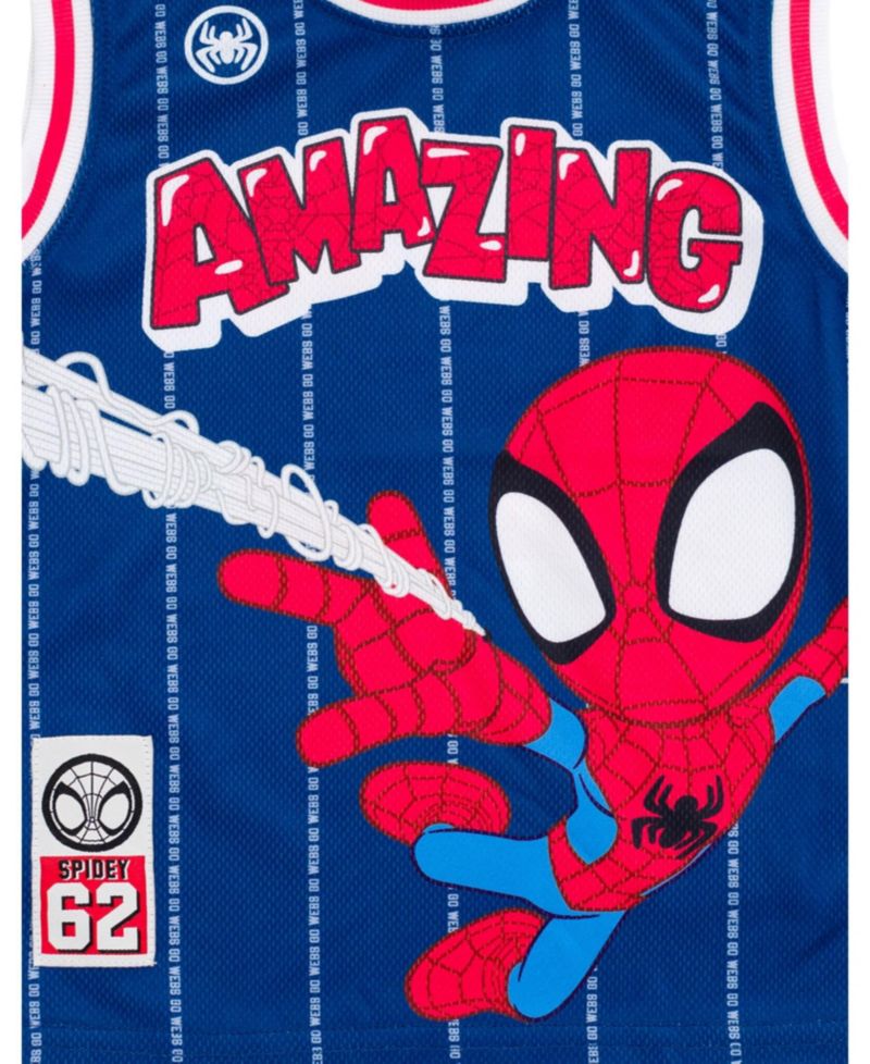 Boys Spider-Man Miles Morales Mesh Jersey Tank Top Shirt and Basketball Shorts to