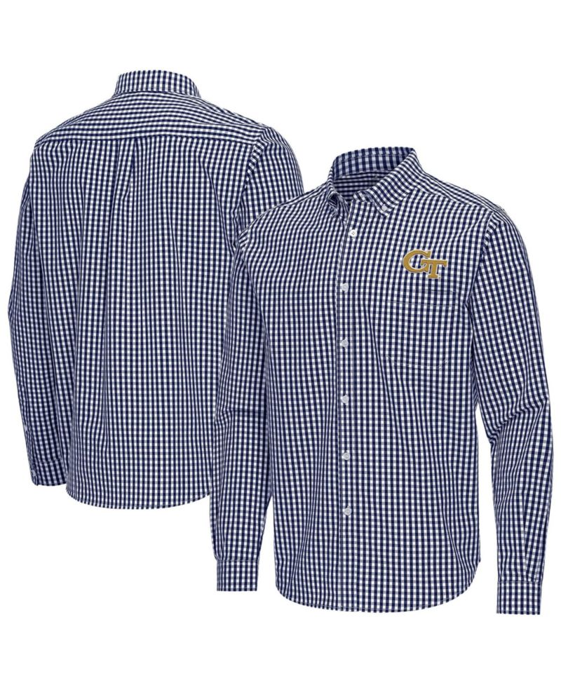 Men's Navy Georgia Tech Yellow Jackets Ellis Woven Tri-Blend Long Sleeve Button-Down Shirt