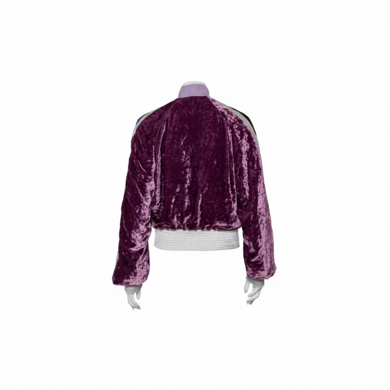 Women's Purple Crushed Velvet Zipper Front Bomber Jacket