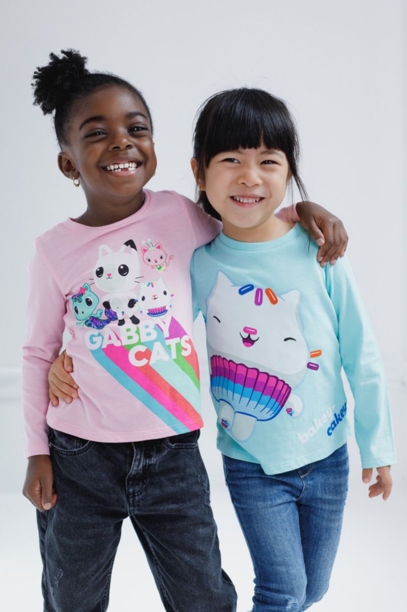 Little Girls Dreamworks Gabbys Dollhouse MerCat Cakey Cat Kitty Fairy Pandy Paws 2 Pack T-Shirts