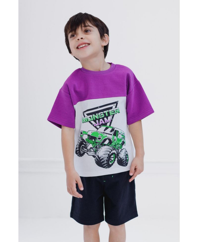 Boys Grave Digger Ottoman Ribbed T-Shirt and French Terry Shorts Outfit Set