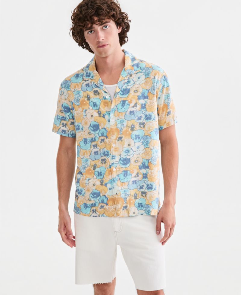 Men's Neymar Floral-Print Short-Sleeve Camp Shirt