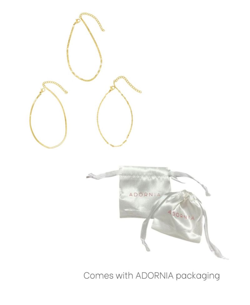 Gold Tarnish Resistant Adjustable 9-11" Herringbone, Valentina and Mariner Chain Anklet Set