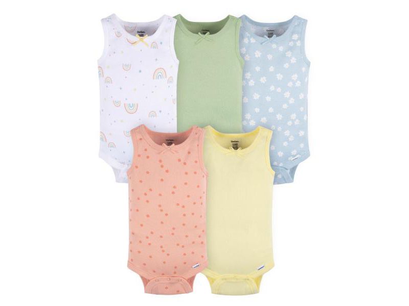Baby Girls Sleeveless Flowers Onesies, 5-Pack