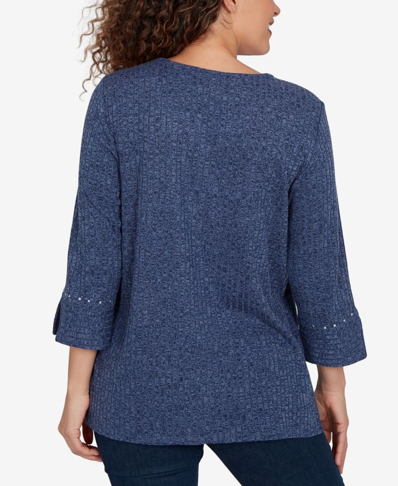 Women's Spliced Texture Metallic Studded Top