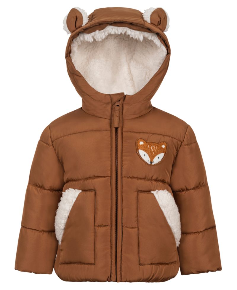 Baby Boys' Hooded Puffer Fox Jacket