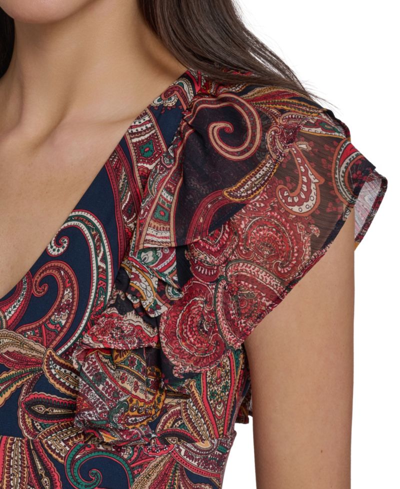 Women's Paisley Print Flutter-Sleeve Dress
