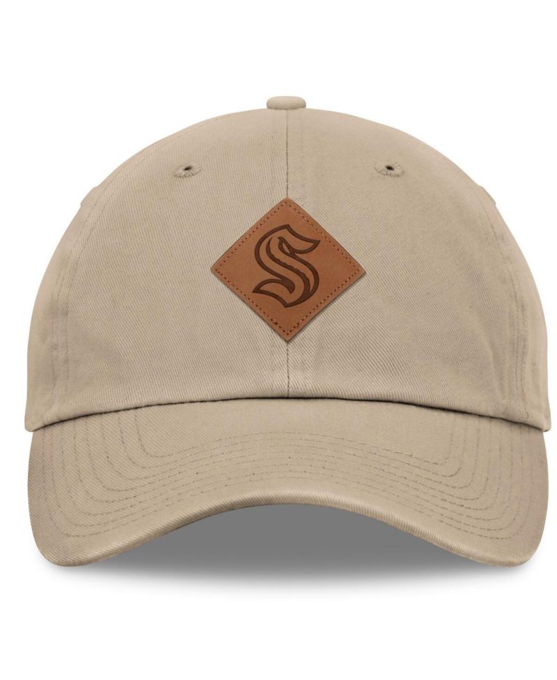 Men's Khaki Seattle Kraken Elements Unstructured Patch Leather Strapback Hat