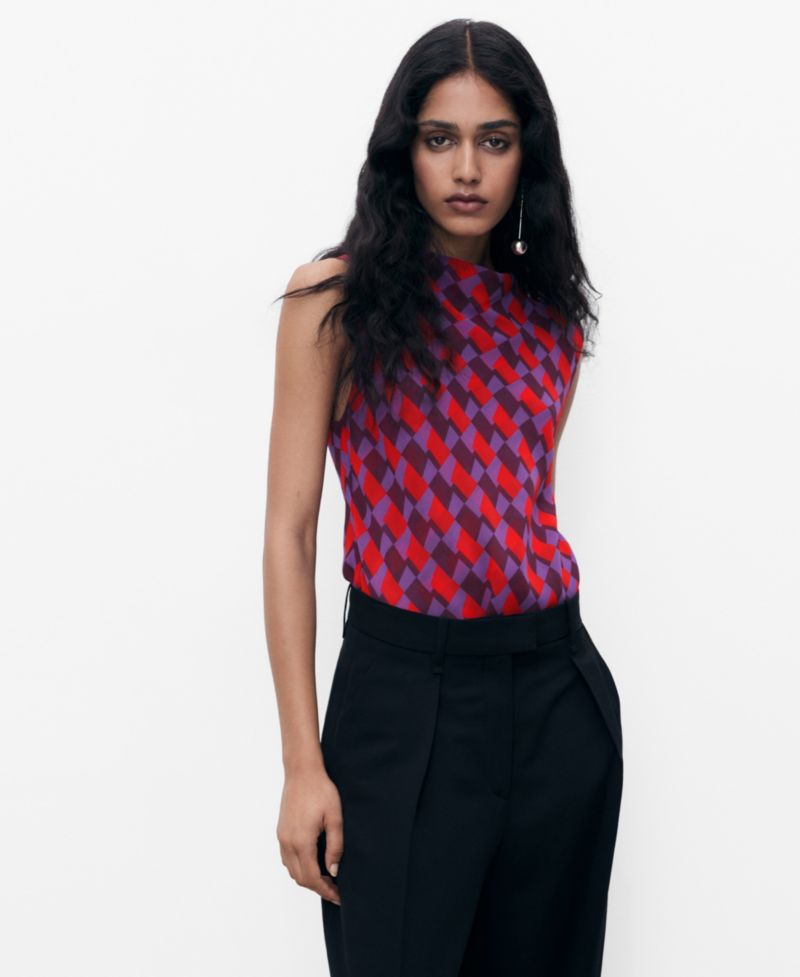 Women's Draped Collar Printed Blouse