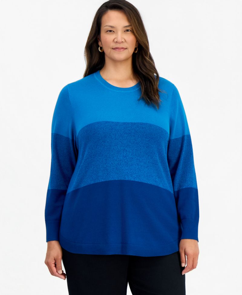 Petite Cotton Colorblocked Curved-Hem Sweater