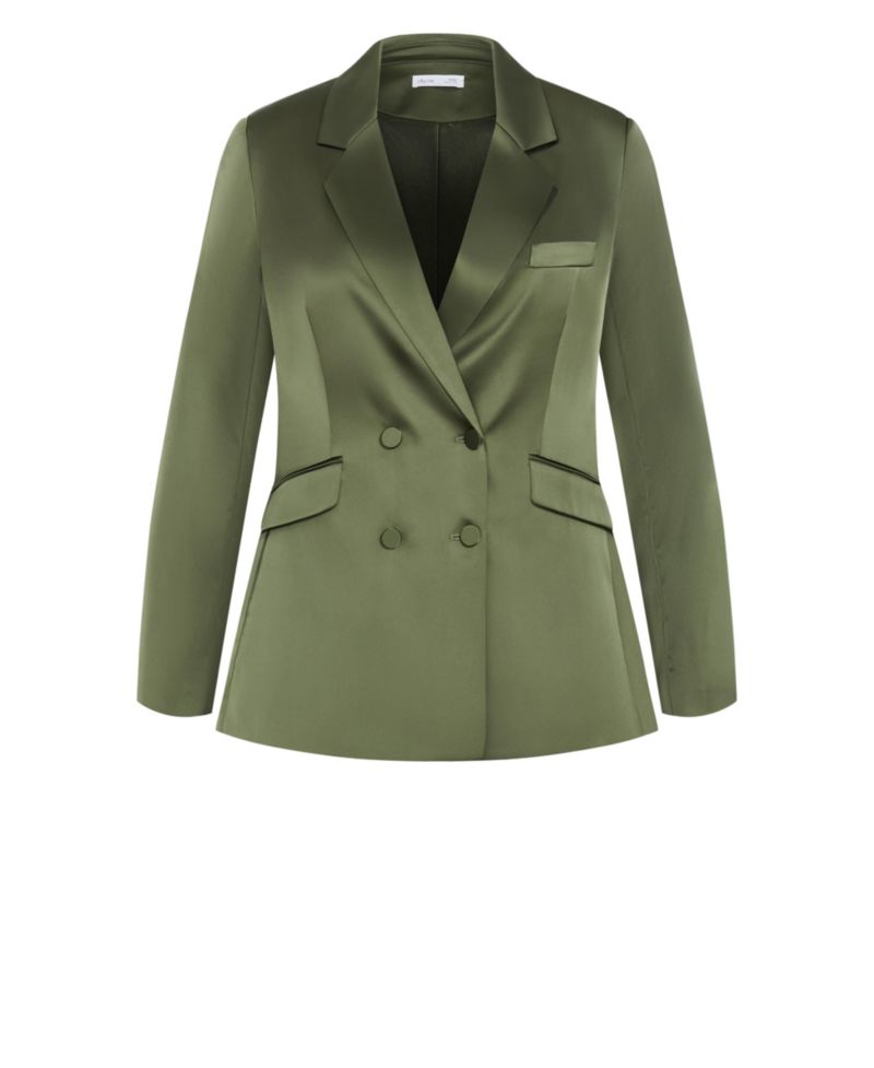 Plus Size Rylie Double-Breasted Satin Mid-Length Blazer