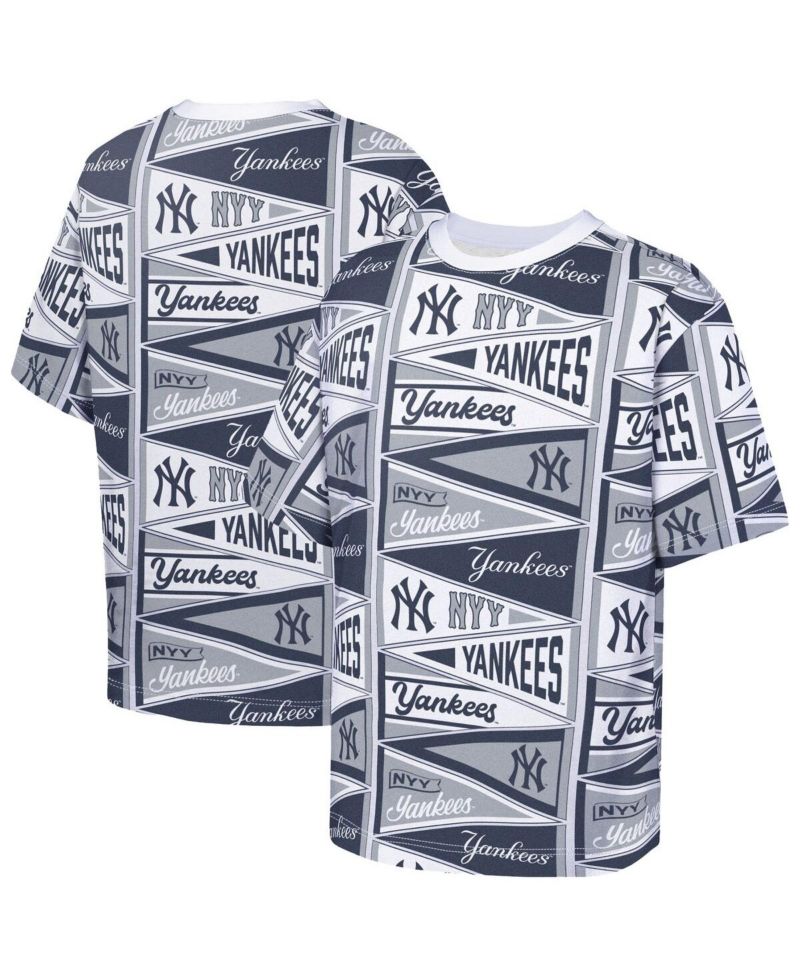 Big Boys and Girls Navy New York Yankees All-Over Pennant T-Shirt