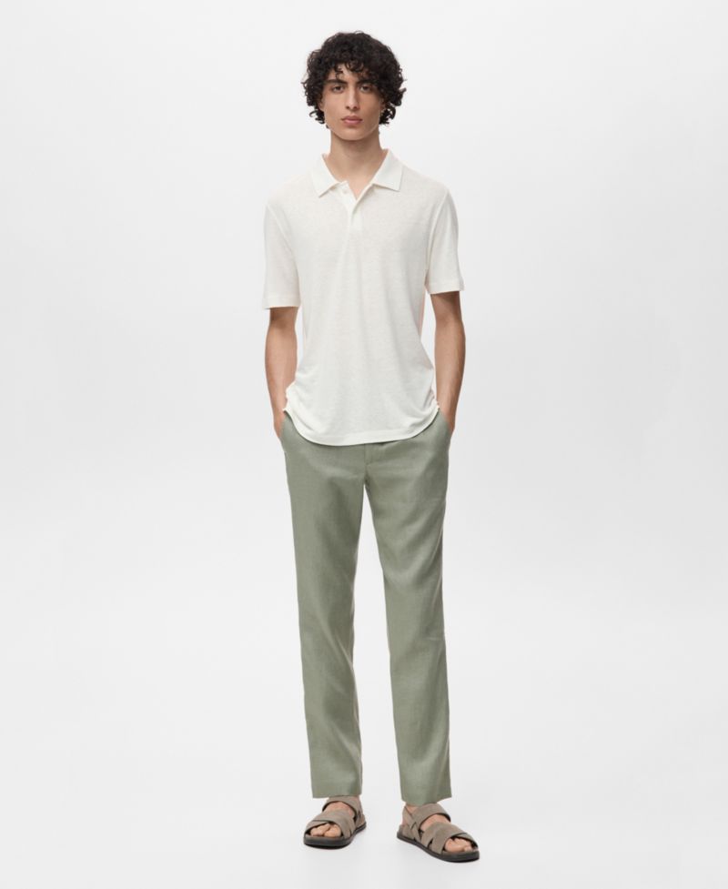 Men's Linen-Blend Slim Fit Polo Shirt