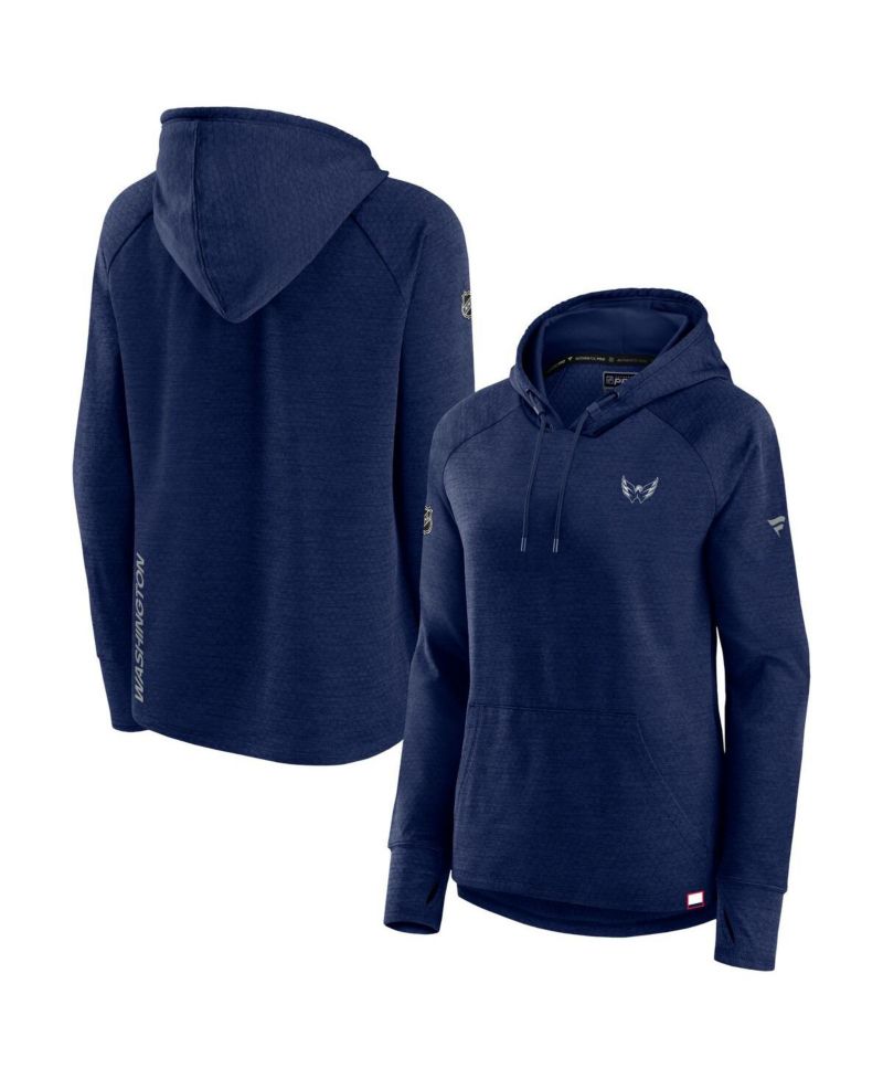 Women's Heather Navy Washington Capitals Authentic Pro Pullover Hoodie