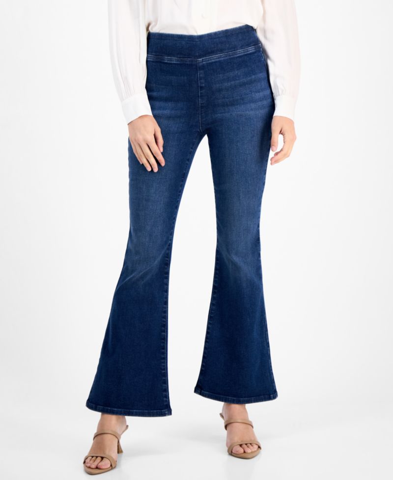 Petite Flared-Leg Pull-On Jeans