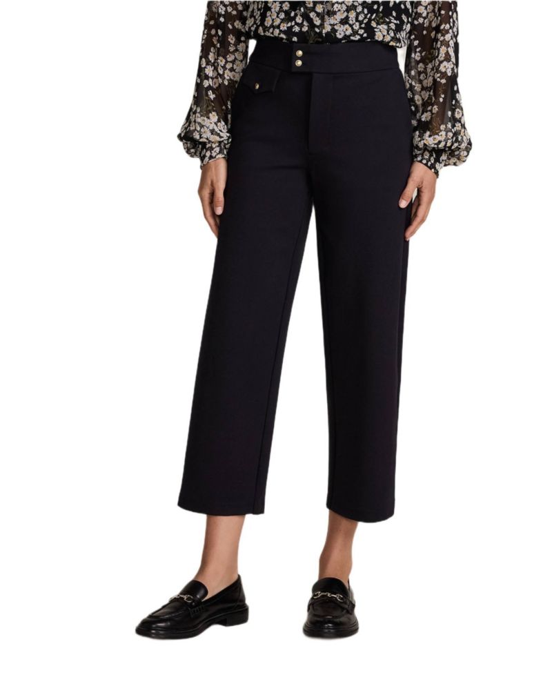 Petite Ponte High Rise Straight Leg Crop Pants