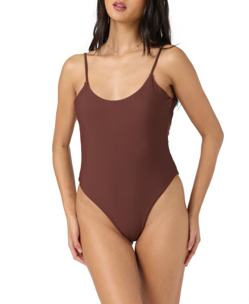 Juniors' Solid Scoop Front One-Piece Swimsuit