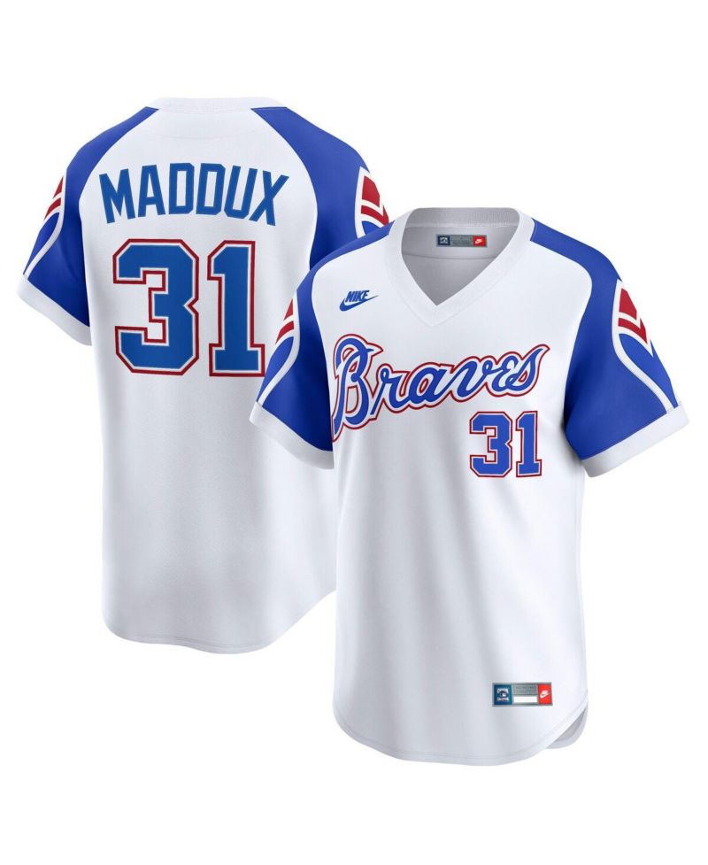 Men's Greg Maddux White Atlanta Braves Throwback Cooperstown Collection Limited Jersey