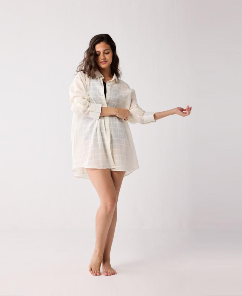 Women's Oversized Shirt Cover-up in Textured Checks