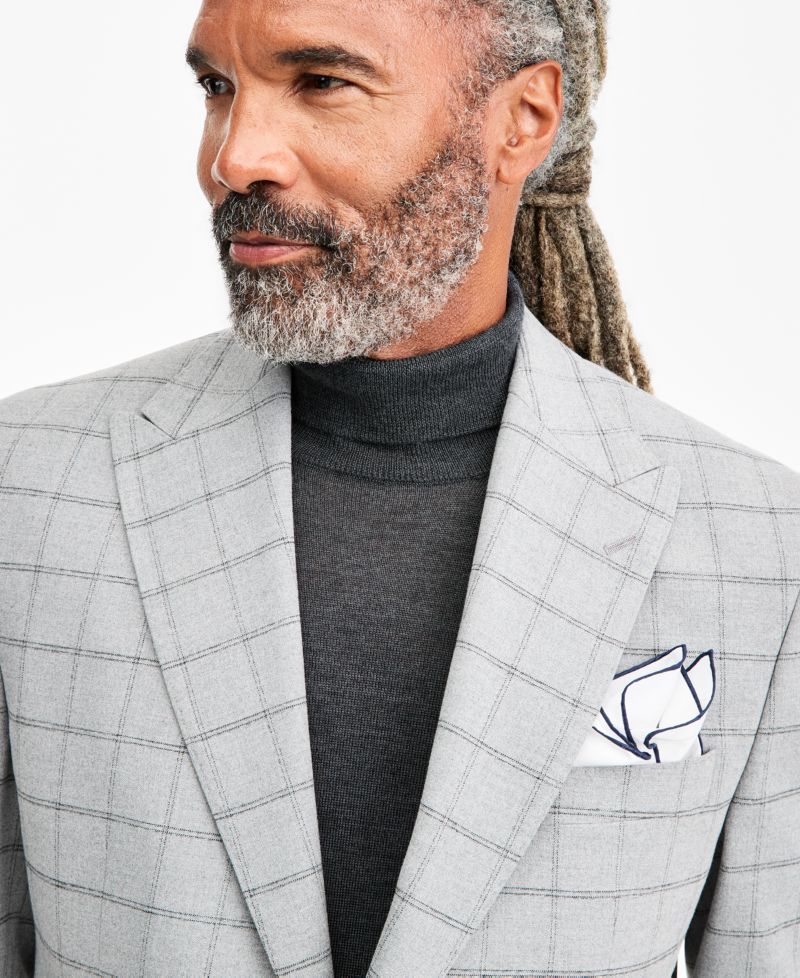 Men's Classic-Fit Gray & Black Check Suit Separate Jacket