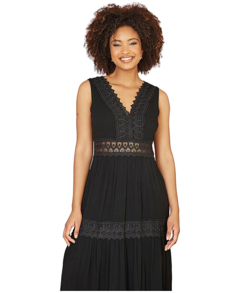 Women's Lace Trim Cotton Maxi Sun Dress