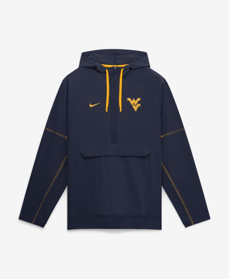 Men's Navy West Virginia Mountaineers 2026 Sideline Anorak Half-Zip Hooded Sweatshirt