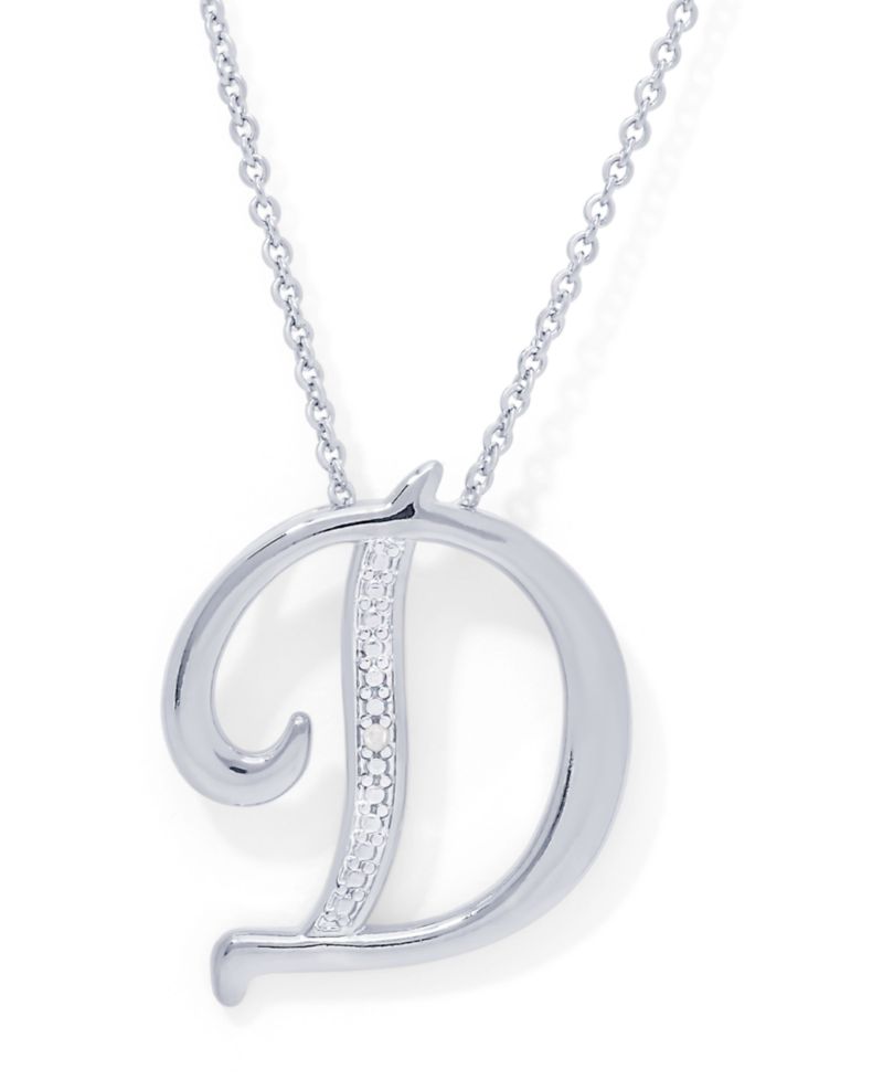 Diamond Accent Initial Pendant Necklace 18" in Silver Plate