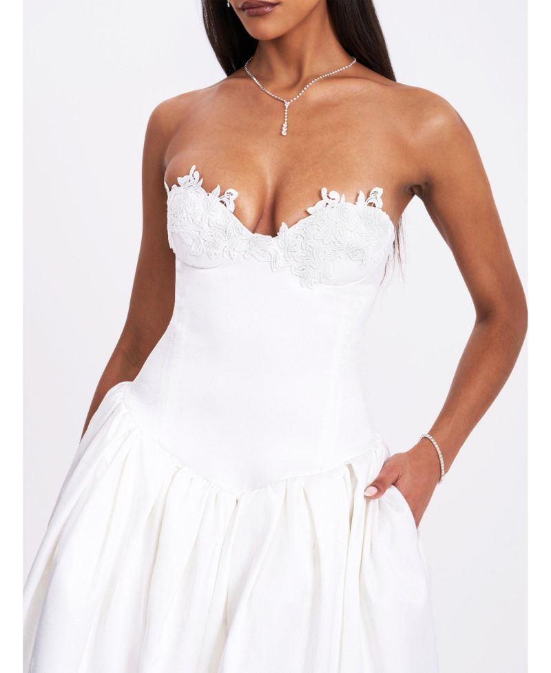 Women's Naila Lace Trim Strapless Drop Waist Wedding Gown