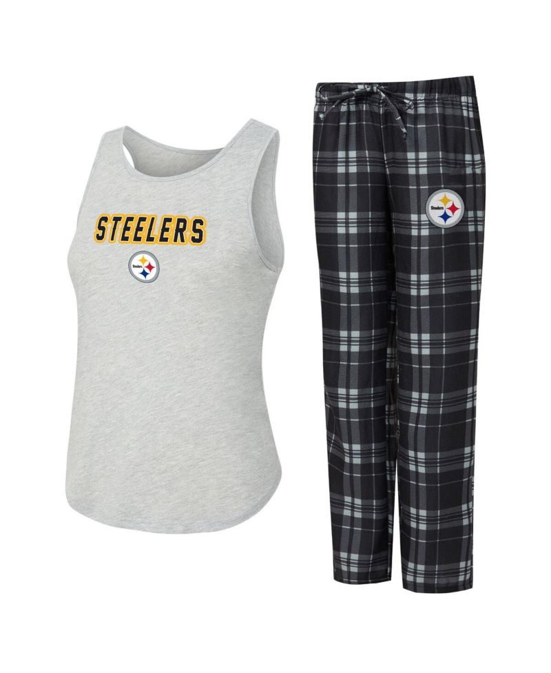 Women's 2-Piece Heather Gray/Black Las Vegas Raiders Regulate Plaid Tank Top and Pants Sleep Set
