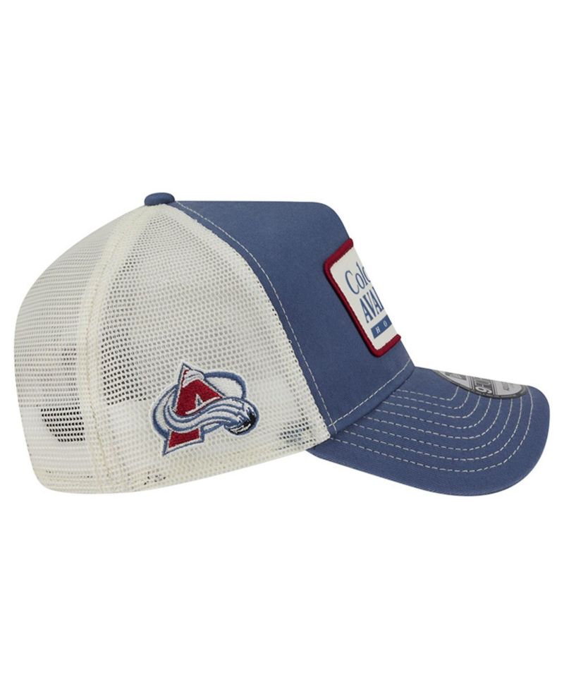 Men's Navy/White Colorado Avalanche Skater Patch A-Frame 9FORTY Adjustable Trucker Hat