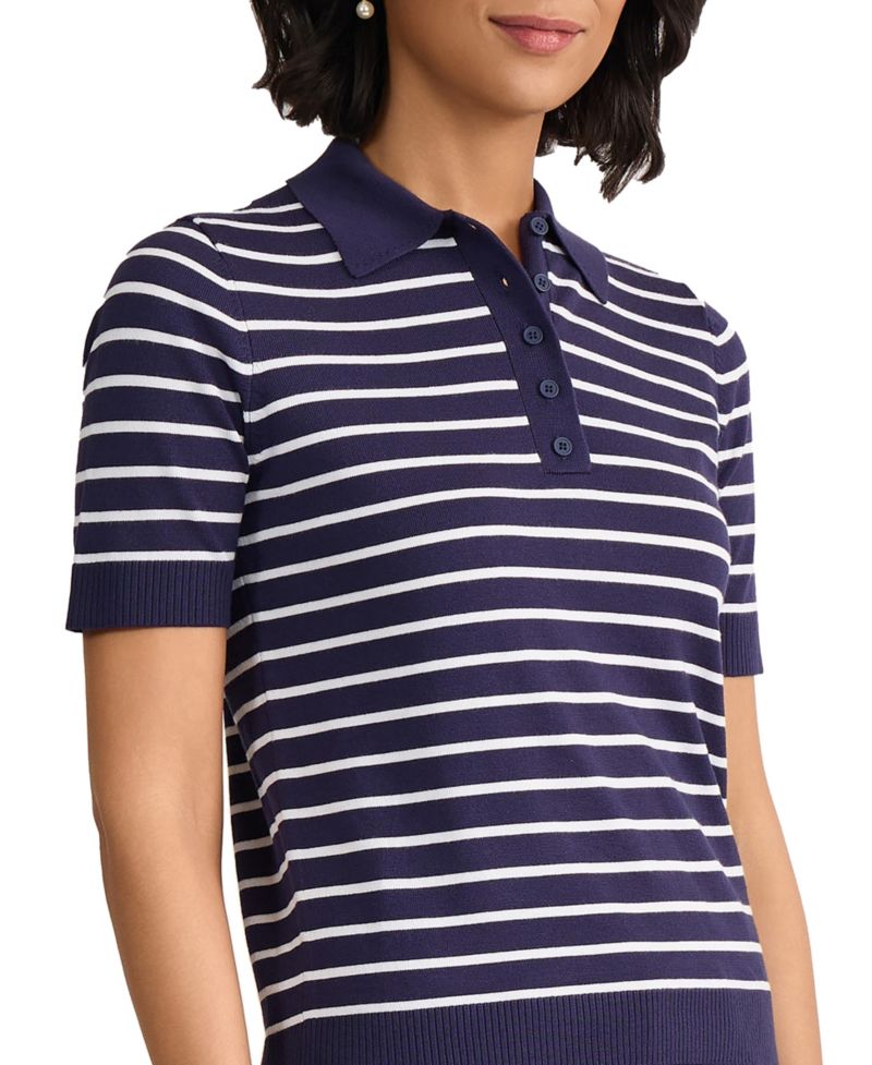 Petite Stripped Collared Neck T-Shirt