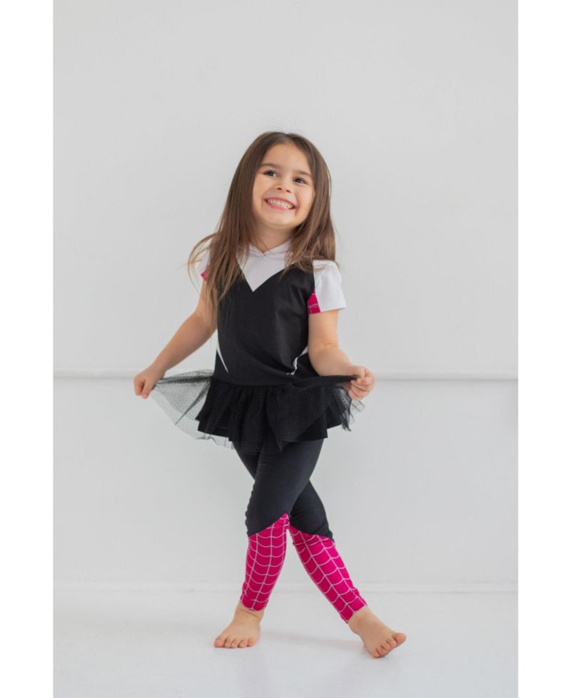 Little Girls Marvel Cosplay T-Shirt Dress and Leggings Outfit Set