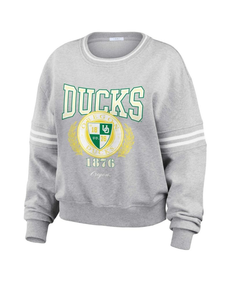 Women's Heather Gray Oregon Ducks Classic Stripe Pullover Sweater