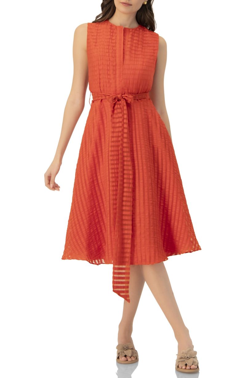 Women's Midi A-Line Dress with Waist Tie