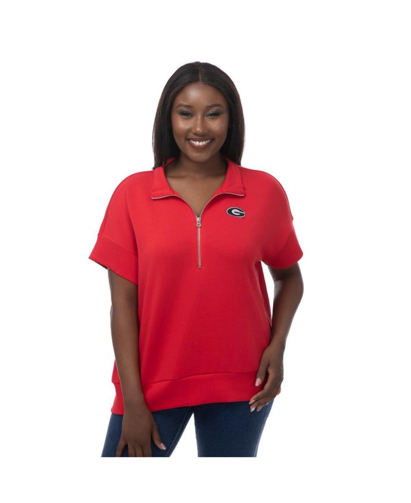 Women's Red Georgia Bulldogs Tri-Blend Quarter-Zip Flowy Top