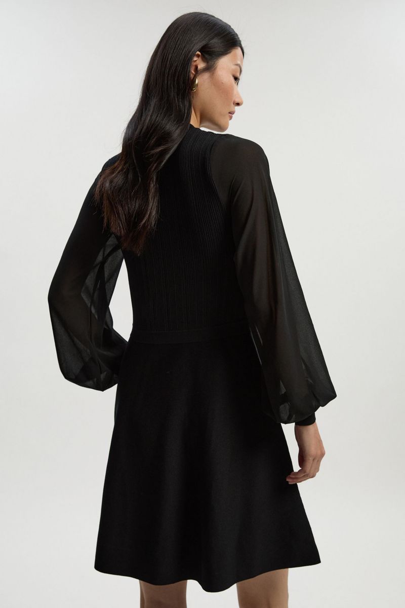 Women's Chiffon Sleeve Military Mini Knit Dress