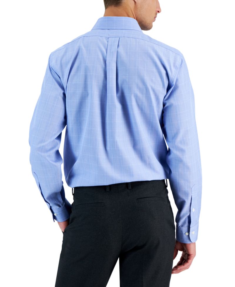 Men's Regular Fit Non-Iron Spread Collar Glen Plaid Broadcloth Dress Shirt
